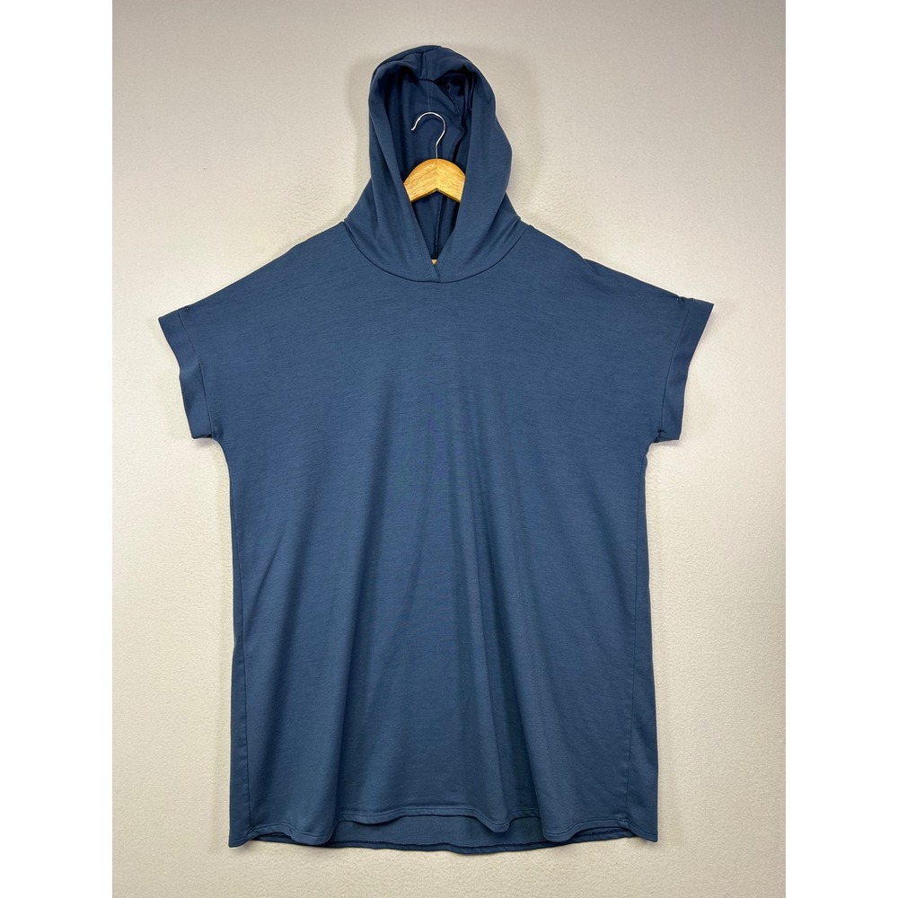 Athleisure Green Envelope Women 2X Blue Hooded Short Sleeve Dolman‎ Tunic Top